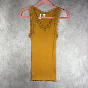 Anthropologie Eloise Tank Top Women Large Mustard Yellow Silk Blend Ribbed Boho